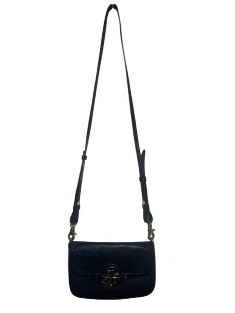 Tory Burch Black Leather Crossbody Bag with Gold Logo